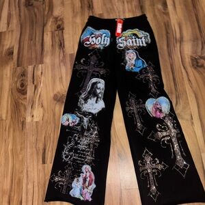 Black Graphic Print Flared Sweats, from Premium Stitches